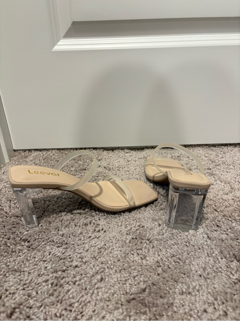 Nude Clear-Strap Block Heel Sandals
